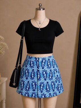 Catalina vintage blue floral swim skirt cover up size S tropical Y2K resort
